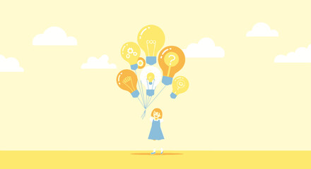 Creative Concept: Girl Holding Balloons Representing Ingenious Insights and Ideas