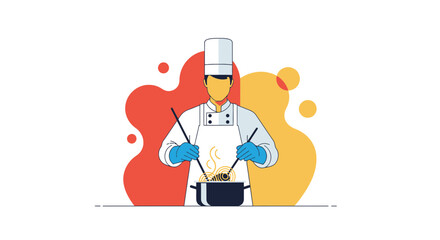 Culinary Professional Preparing Noodles In A Pot With A Fresh And Modern Look