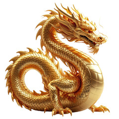 Fototapeta premium Golden Eastern dragon sculpture, detailed, regal pose on black background
