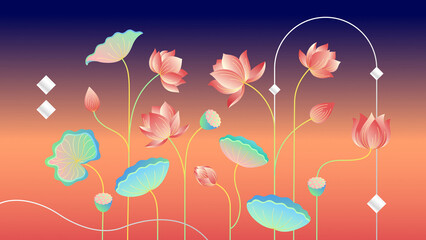 Stylized Lotus Flowers in Sunset