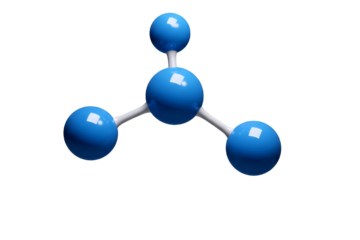 A blue molecular model of a tetrahedral molecule isolated on transparent background
