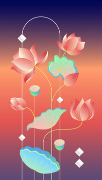 Stylized Lotus Flower Illustration against a gradient background.