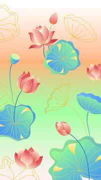 Lotus Flowers Illustration On a gradient background