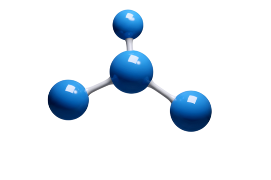 A blue molecular model of a tetrahedral molecule isolated on transparent background