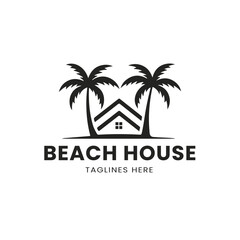 house with palm trees logo Vector Template