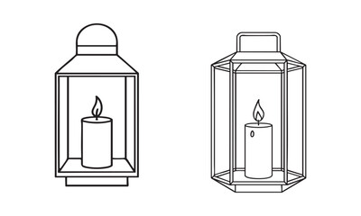 Fototapeta premium Traditional lantern with candle flame in old sketch style