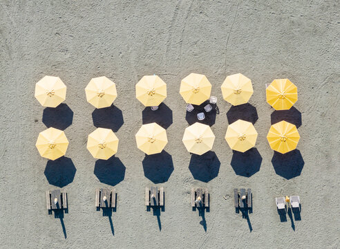 Aerial View Beach Umbrellas and Chairs Resort Layout