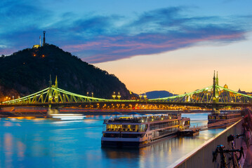 Evening view of Liberty bridge against Gellert hill in Budapest © Yury Kirillov