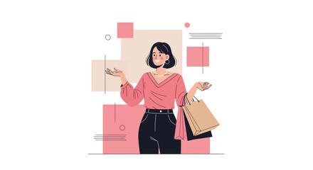 Elegant Shopping Trip Depicted In A Modern Flat Illustration With Shopping Bags And Style