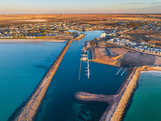 Coastal marine protected by long rock breakwaters