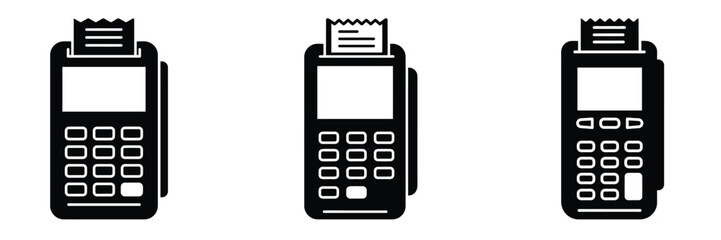 Payment terminal silhouette business vector icon set.