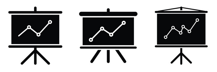 Presentation board silhouette business vector icon set.