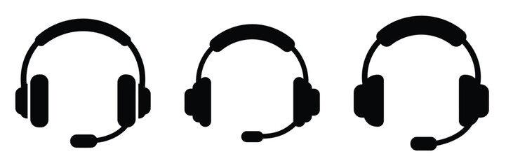 Support headset silhouette business vector icon set.