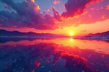 Sunset Reflection on Polished Surface Vibrant Hues for Design Backgrounds