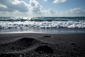 Black Sand Beach with Ocean Waves