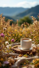 Coffee Cup in Meadow Landscape