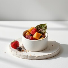 Fresh Fruit Salad in White Bowl