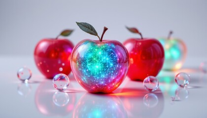 Glowing Apple with Abstract Light Design