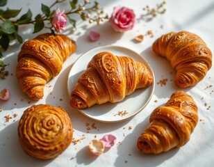 Freshly Baked Croissants with Floral Decoration