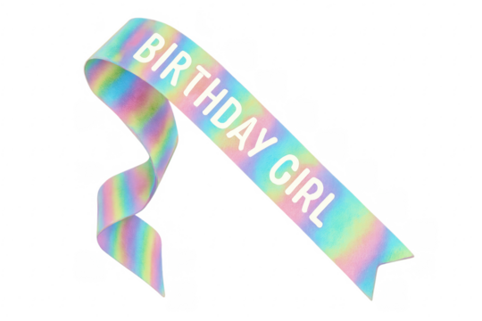 Holographic birthday girl sash ribbon on transparent background
