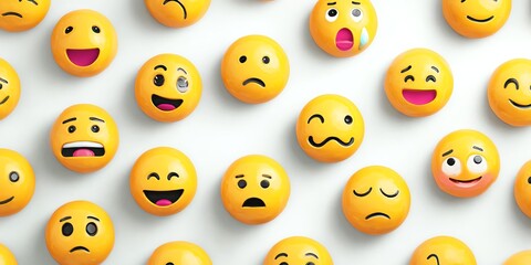 A vibrant collection of various emoticons showcasing different emotions, perfect for expressing feelings in digital communication.
