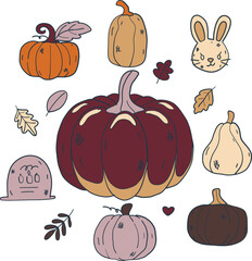 Autumnal Harvest A Collection of Pumpkins Leaves and Bunny