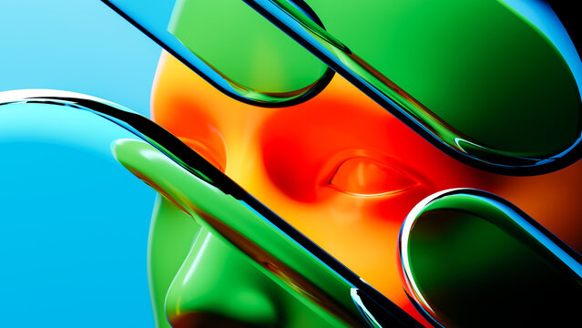 Liquid crystals envelop an abstract AI head