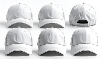 White Baseball Caps in Various Angles and Perspectives.