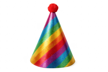 Colorful birthday party hat with rainbow glitter stripes