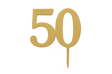 Golden number 50 cake topper celebrating anniversary
