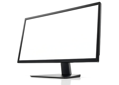 A modern black computer monitor with a blank white screen isolated on a white background in studio shot