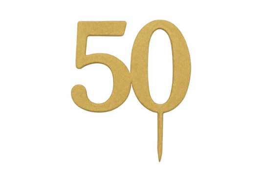 Golden number 50 cake topper celebrating anniversary