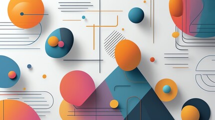 Obraz premium Abstract geometric composition with floating shapes and lines