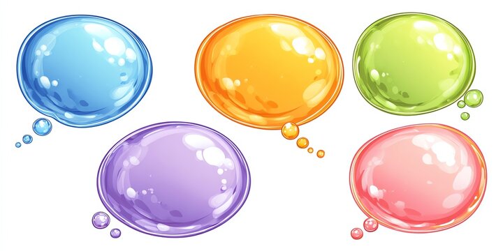 Brightly colored speech bubbles in various shapes, ideal for graphic design, social media, and creative communication.