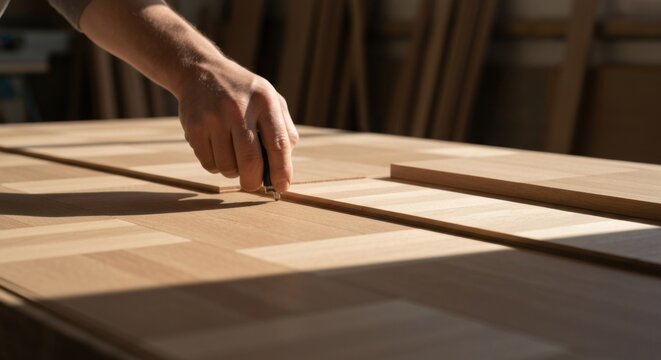 Close-up of craftsman marking wood