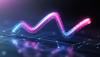 glowing 3D line graph in blue and pink colors, representing data trends with futuristic design. graph appears dynamic and visually striking, ideal for technology and analytics themes