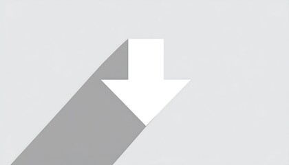 White Down Arrow with Long Shadow on Gray Background.