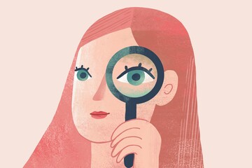 FemaleHead with Magnifying Glass – Search and Focus Concept 