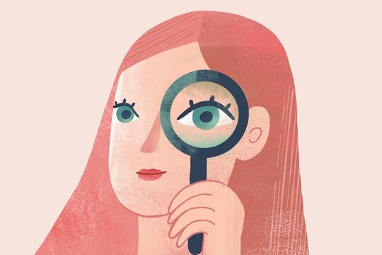 FemaleHead with Magnifying Glass &ndash; Search and Focus Concept 