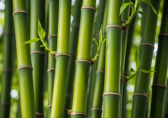 Lush green bamboo forest evokes serenity and asian inspired tranquility in detailed botanical shot showcasing new growth