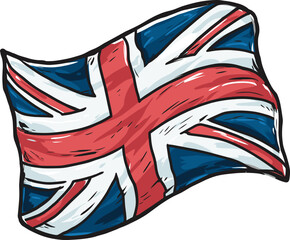 British flag waving in the wind isolated on transparent background. Vector illustration.