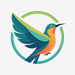 Obraz premium Vibrant Hummingbird Logo with Geometric Design and Circular Frame for Branding