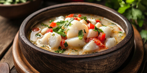 Moqueca or coconut fish stew on the table