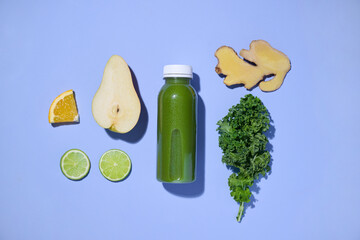 Delicious green juice with fresh fruits and vegetables