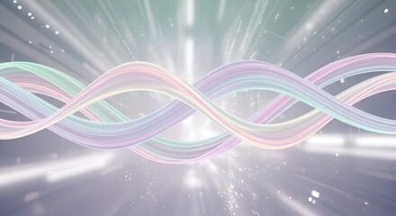 Intertwined pastel ribbons against a bright, ethereal, light-str