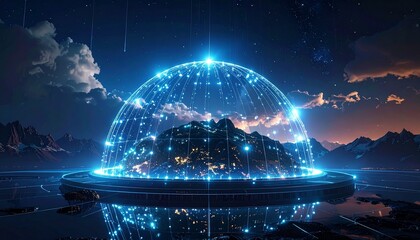Futuristic dome protecting mountain city