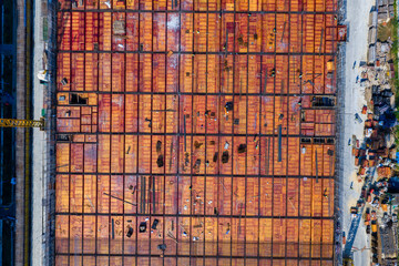 Aerial view of construction formwork at building site