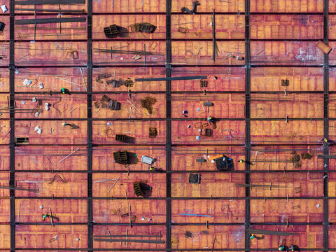 Aerial view of construction formwork at building site