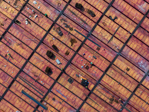 Aerial view of construction formwork at building site