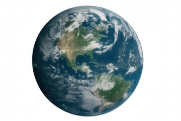 Planet earth rotating in space with north and south america continents visible on transparent background